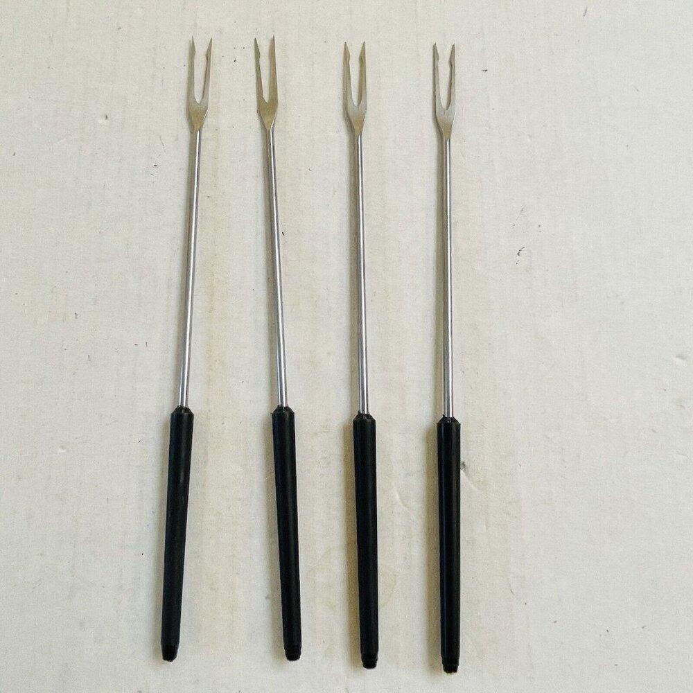 Set of 4 Stainless Steel Fondue Forks Black Handle Color Coded Retro‎ Party Camp